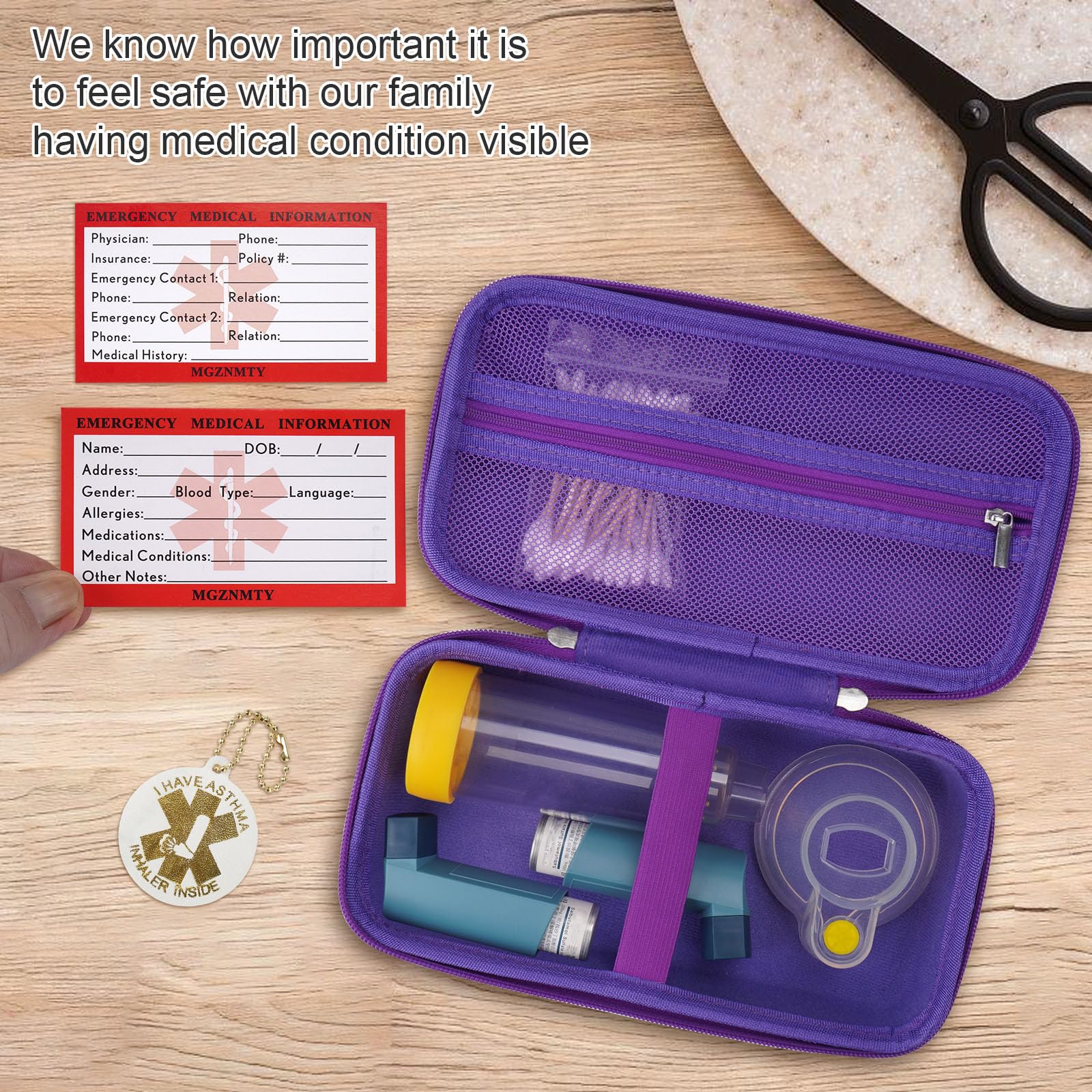 MGZNMTY Travel Carrying Case Compatible with Asthma Inhaler Spacer for Adults and Children, Masks, Inhaler Holder with Asthma Alert Tag and Medical Card, Carabiner (Only Case) (Galaxy)