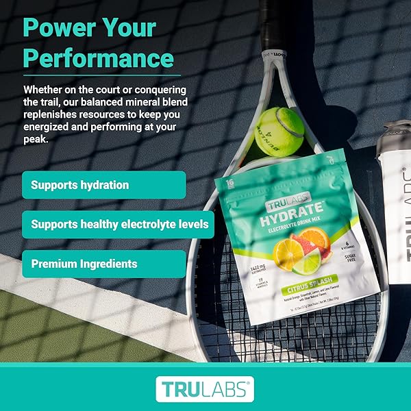 TRULABS HYDRATE ELECTROLYTE DRINK MIX – CITRUS SPLASH FLAVOR, SUGAR-FREE HYDRATION PACKETS WITH 1422 MG ELECTROLYTES & 19 VITAMINS & MINERALS, MONK FRUIT SWEETENED, ON-THE-GO STICKS (16 COUNT)