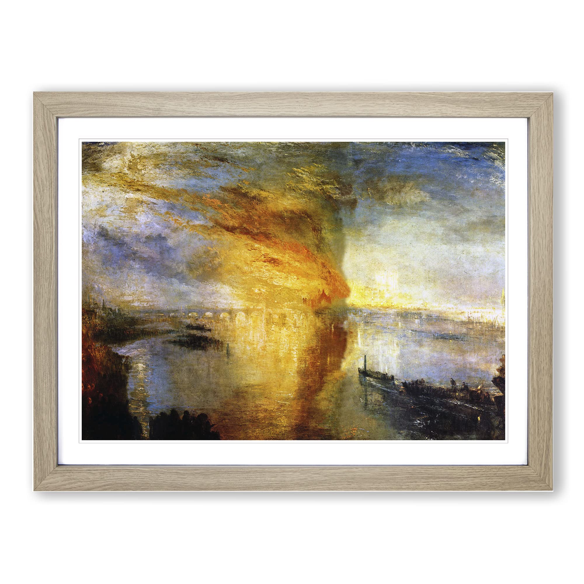 J.M.W. Turner The Burning of the House of Lords Classic Painting Framed Print | A4 Oak Framed Wall Art | Ready to Hang | Classic Historical Picture | Living Room Bedroom Lounge Office