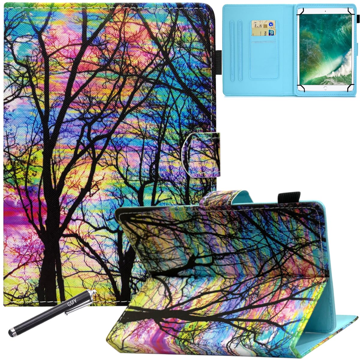 Photo 1 of Universal Case for 7 inch Tablet, GSFY Stand Folio Protective Cover for 7.0 Inch Touchscreen Tablet with Multiple Viewing Angles Document Card Pocket, Sunset Glow