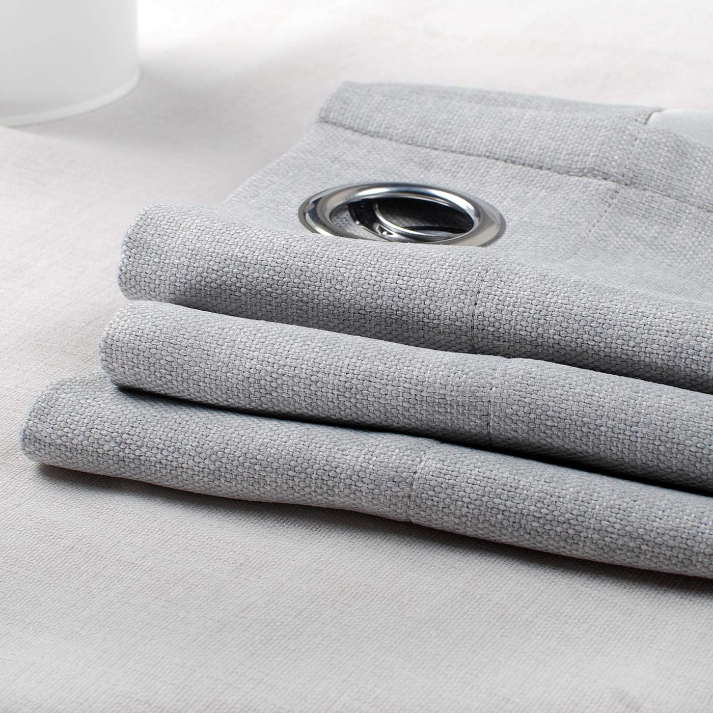 Singinglory Blackout Curtains Faux Linen Thermal Insulated One Pair Pencil Pleat with Tie Backs Curtains for Bedroom & Living Room Grey 90"x90" - Image 5