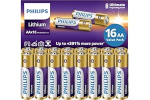 PHILIPS Lithium AA Batteries 16 Pack, 1.5v l91 Lithium Double AA Battery, Up to 291% More Power for Blink Outdoor Camera Batt