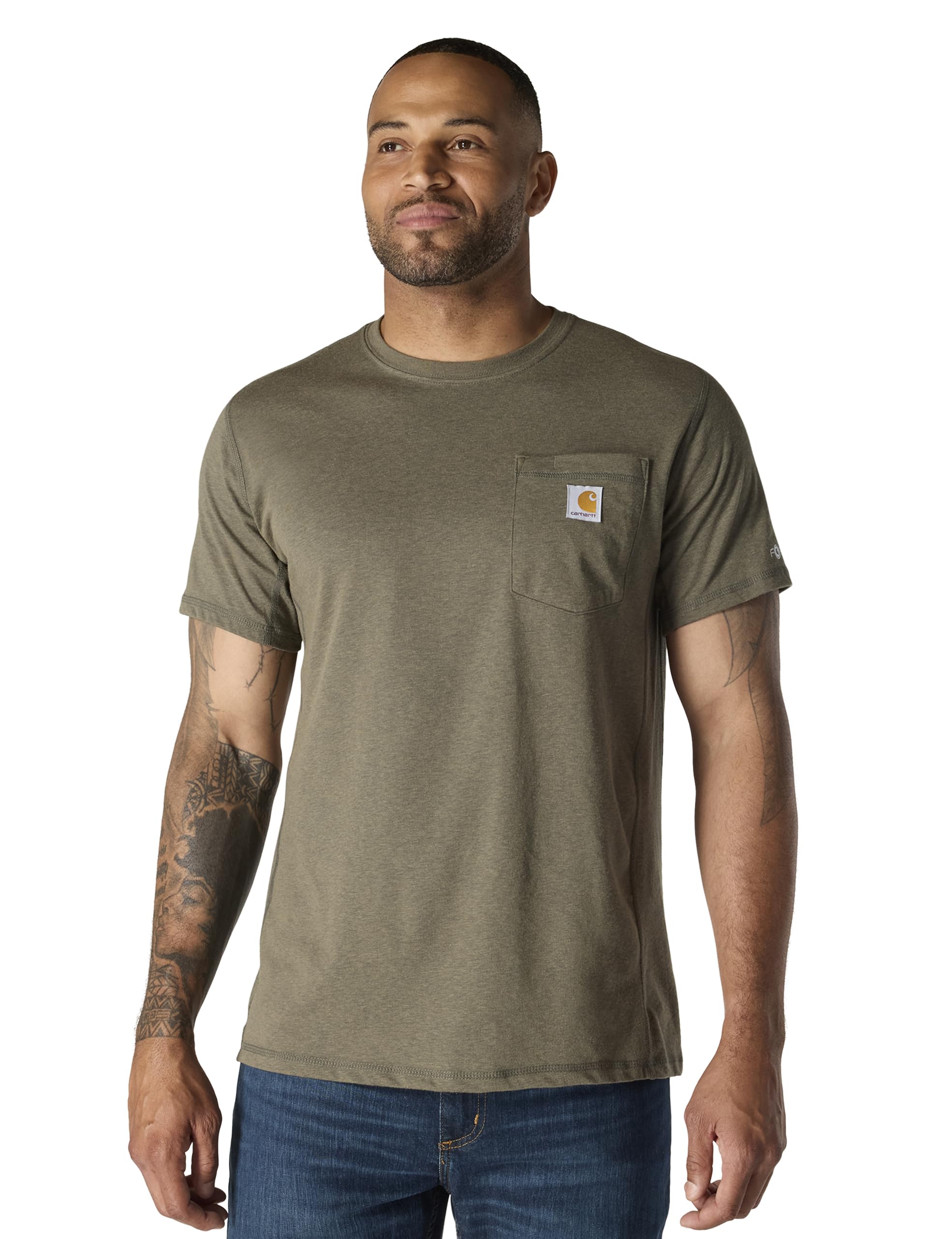 Photo 1 of Carhartt Men's Force Relaxed Fit Midweight Short-Sleeve Pocket T-Shirt, Basil Heather, Large/Tall