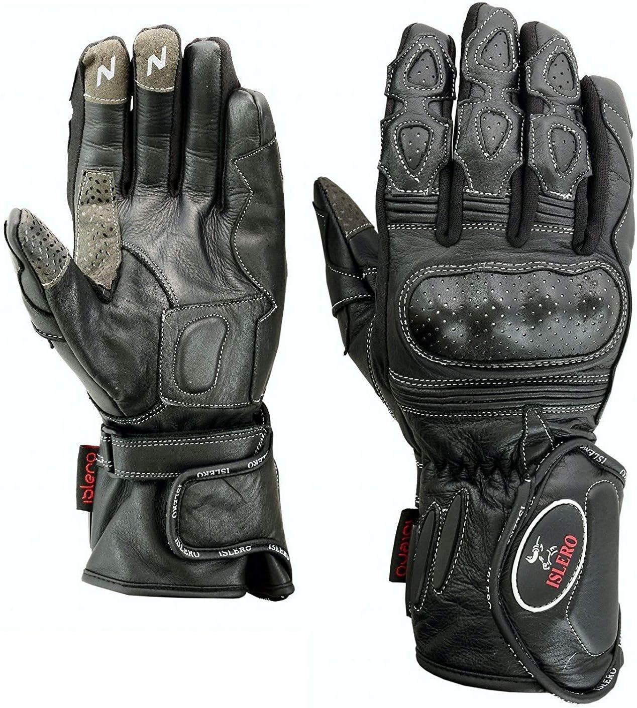 Islero Professional Leather Motorbike Motorcycle Gloves Windproof Carbon Fiber Knuckle Racing Thinsulate Hipora Smartphone Touch Compatible Winter Thermal Inner Gloves Included FREE