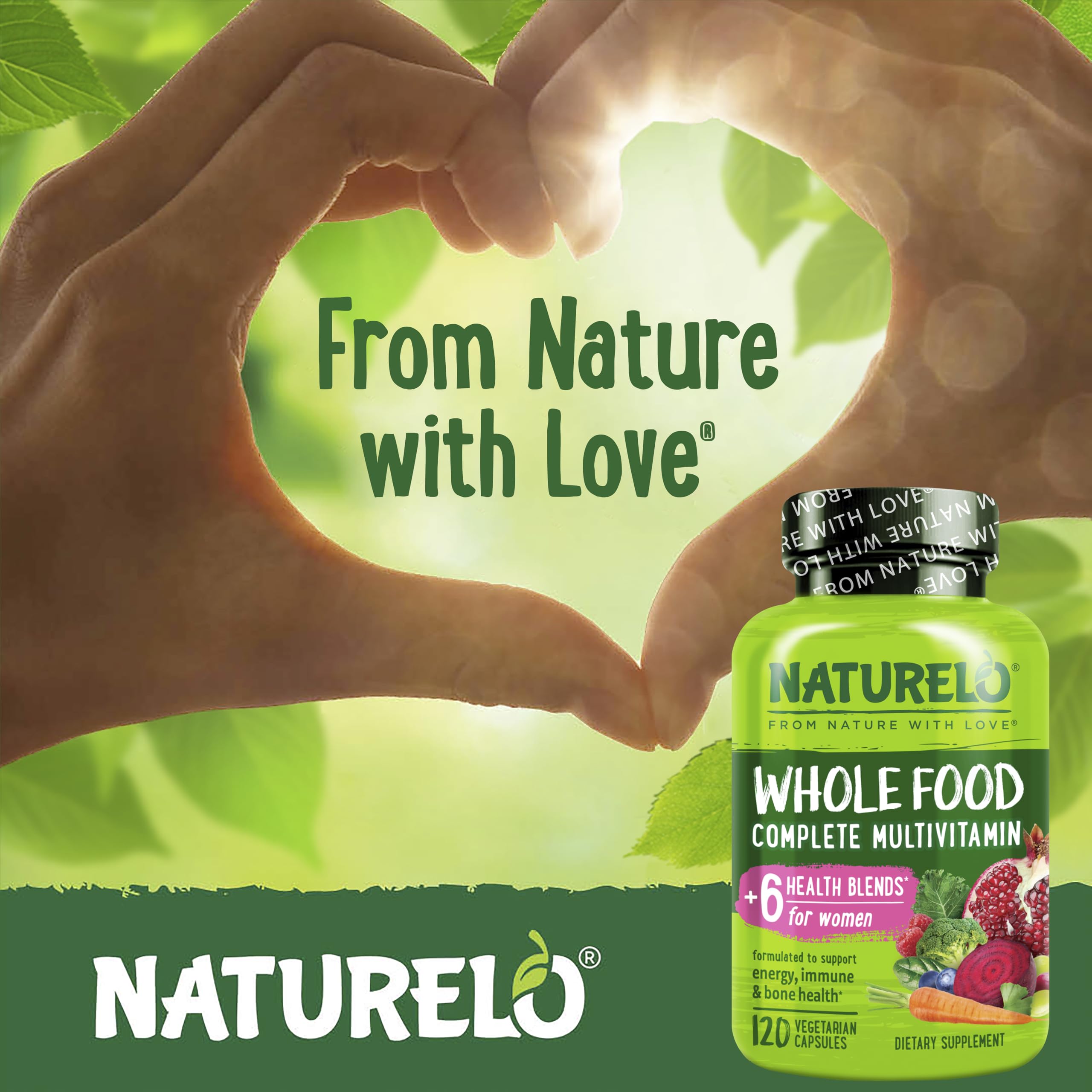 NATURELO Whole Food Multivitamin for Women - with Vitamins, Minerals, & Organic Extracts - Supplement for Energy and Heart Health - Non GMO - 120 Vegan Capsules