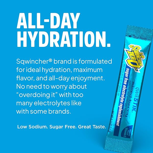 SQWINCHER ZERO QWIK STIK, MIXED BERRY, SUGAR FREE, LOW CALORIE, LOW SODIUM ELECTROLYTE POWDER HYDRATION DRINK MIX, .11 0Z PACKET (PACK OF 50)