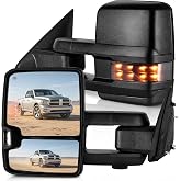Sanooer Tow Mirrors for 2009-2018 Dodge Ram 1500, 2010-2018 Ram 2500 3500 | Arrow Turn Signal Running Light Puddle Backup Light Power Adjustable Heated Glass Left Side Temperature Sensor, Smoke Lens