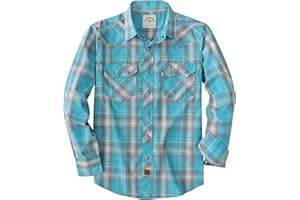 Dubinik® Pearl Snap Shirts for Men Long Sleeve Lightweight Casual Western Plaid Cowboy Cotton Vintage Work Shirt