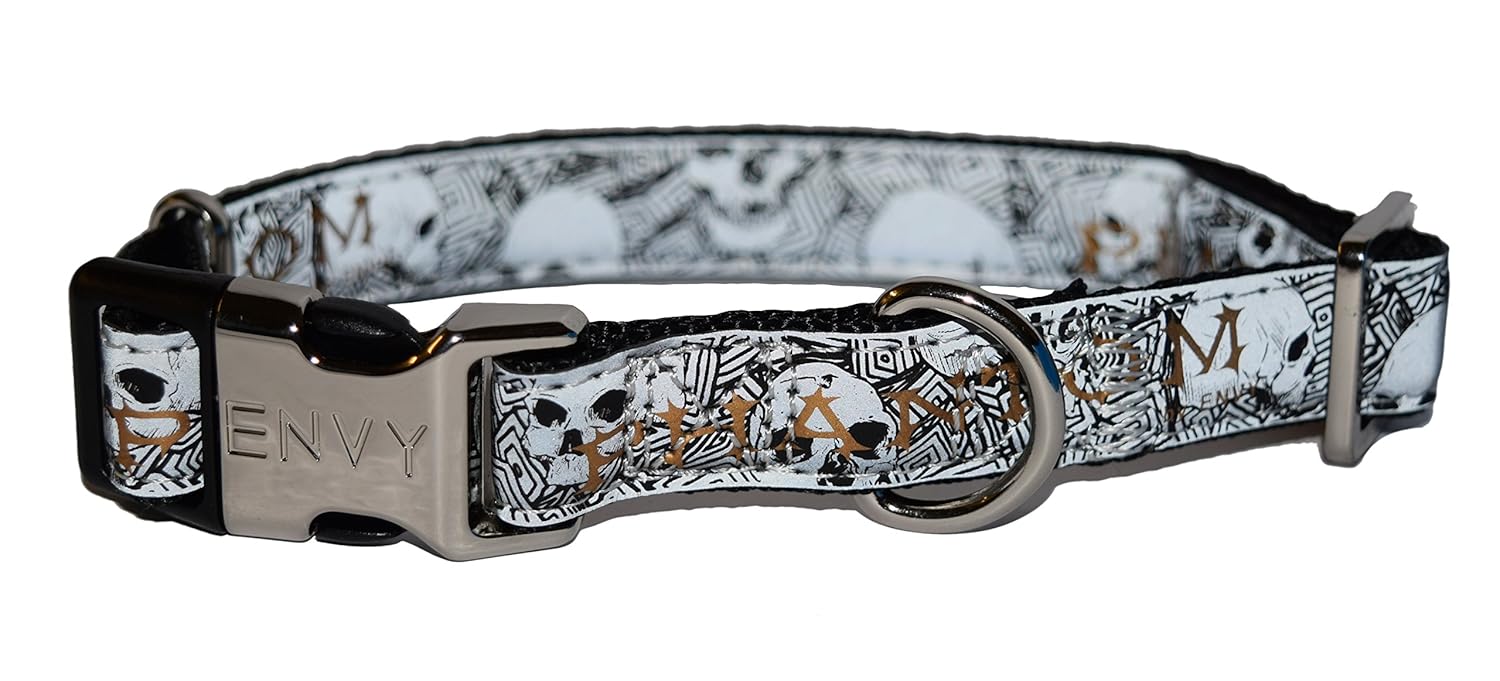 Envy Reflective Dog Collar, Phantom Black Skull Pattern (Large 4870cm