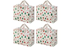 VENO 4 Pack Heavy Duty Moving Bags, Storage Bags, Packing Supplies, Top Zipper, Storage Totes for Camping, Clothes, Bedding, Comforters, Pillows, Christmas Pattern (13 Gallon, Jingle Mix, 4 Pack)