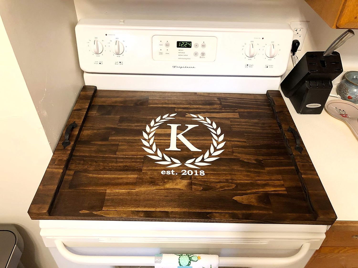Rustic Stove Cover, Wood Tray For Stove, Personalized Stove