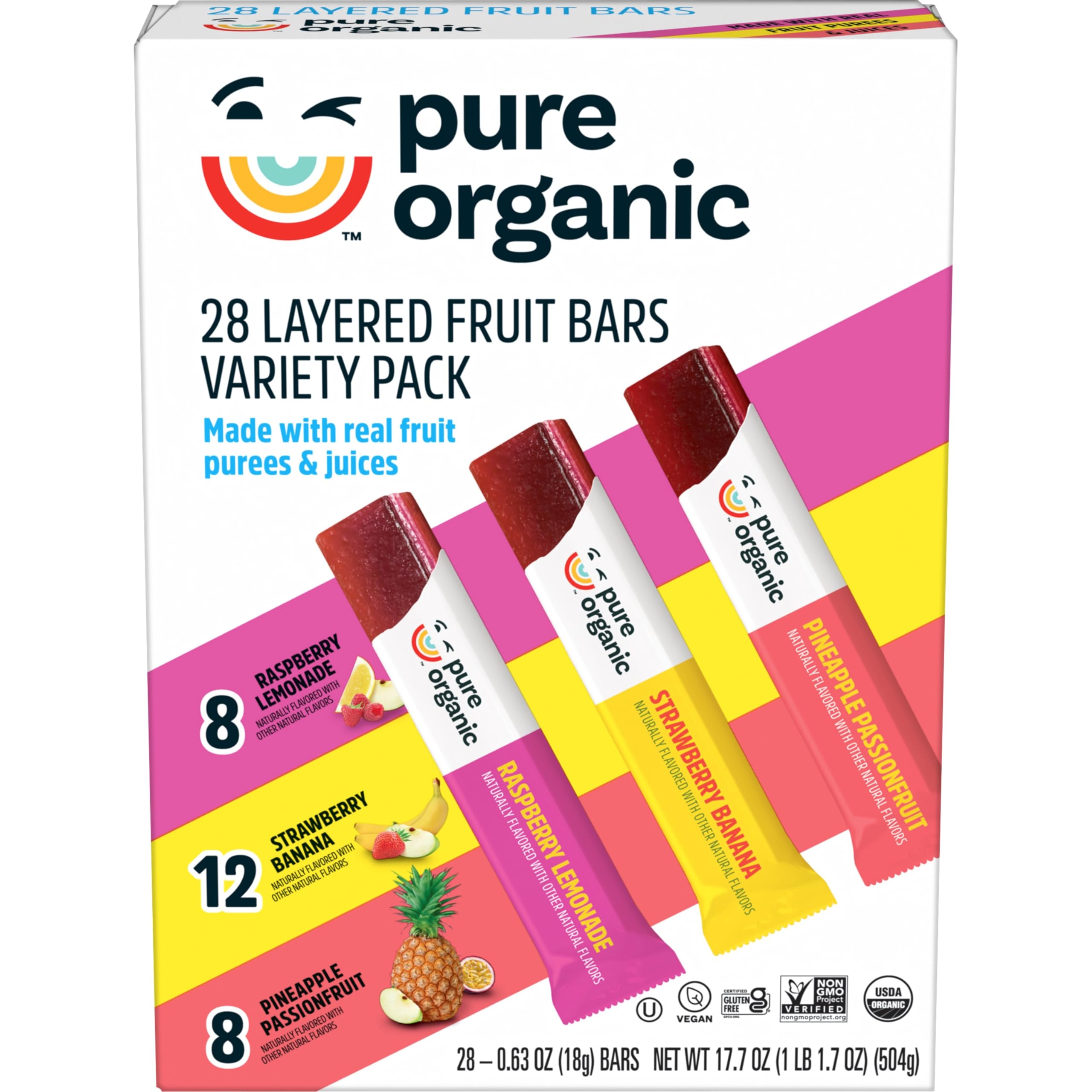 Photo 1 of ***(EXP(04/12/2026)***Pure Organic Layered Fruit Bars Variety Pack 28 count (Pack of 1).