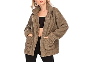 Comeon Winter Coats for Women Shaggy Fur Jacket Fuzzy Faux Shearling Zip Up Oversized Warm Shacket Outwear