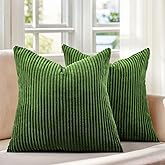 Pack of 2 Moss Green Corduroy Decorative Throw Pillow Covers 24x24 Inch Striped Spring Cushion Covers Cozy Boho Pillowcase Farmhouse Home Decor Soft Accent Euro Shams for Couch Sofa Bed 60x60 cm