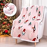 Solaris Santa Claus Sherpa Christmas Blanket, Soft Warm Cozy Reversible Fuzzy Fleece Patterns Holiday Throw Blanket for Couch Sofa Bed, Home Decor, Light Pink