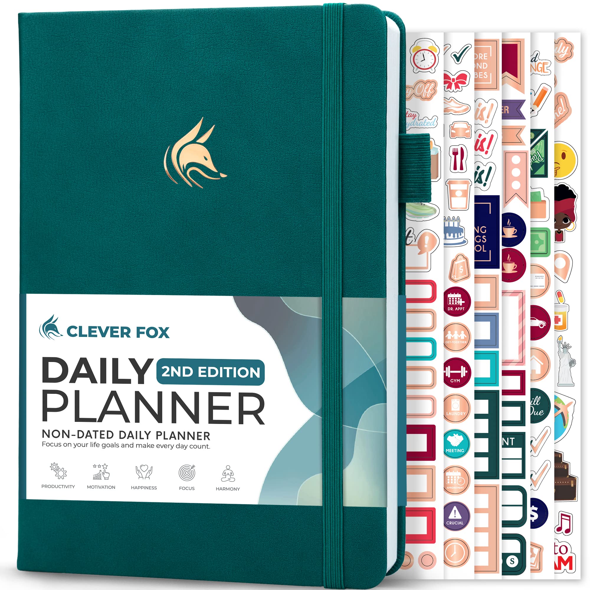 Clever Fox Daily Planner 2nd Edition – Undated Time Block Task Organizer with Hourly Schedule & To-do list – A5, 6 Months (Dark Teal)