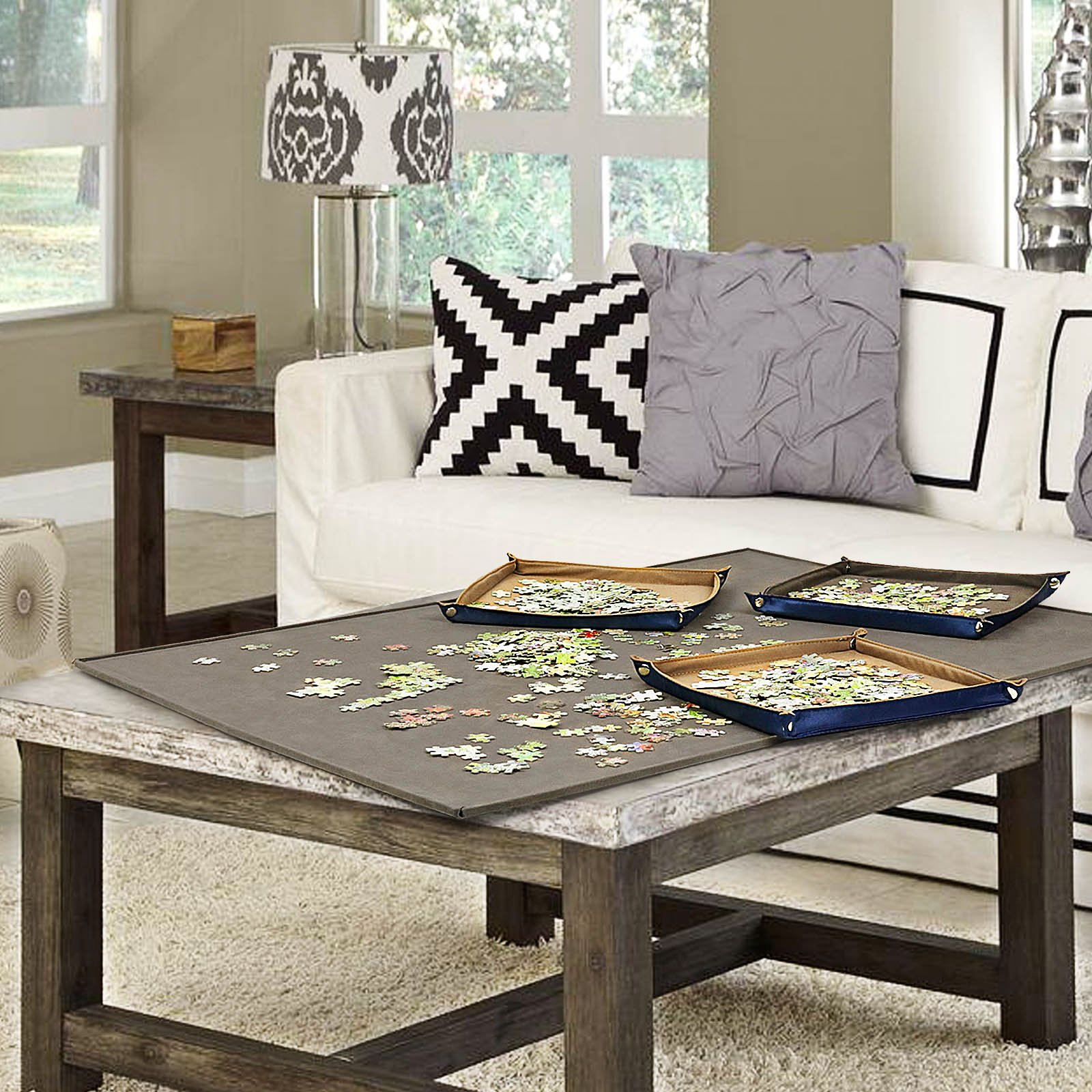 Lavievert 1500 Piece Jigsaw Puzzle Board with Padded Cover, Portable Case with 6 Sorting Trays & Detachable Board, Puzzle Caddy Storage Saver with Non-Slip Surface for Adults