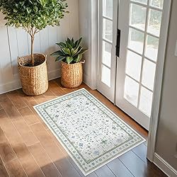 Washable Boho Bathroom Rug 2x3 - Small Throw Area