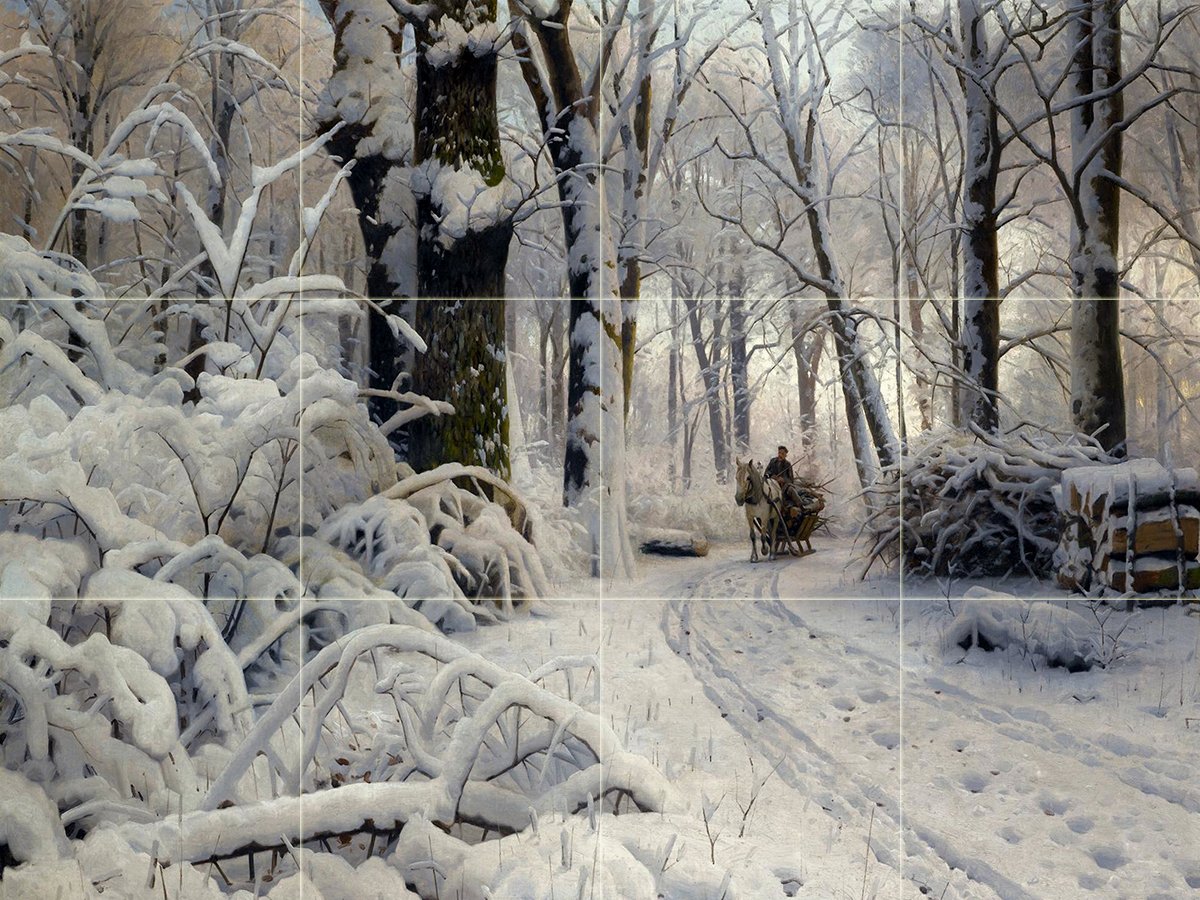 FOREST IN WINTER by P. Monsted snow Tile Mural Kitchen Backsplash Marble Ceramic - Picture 11 of 14