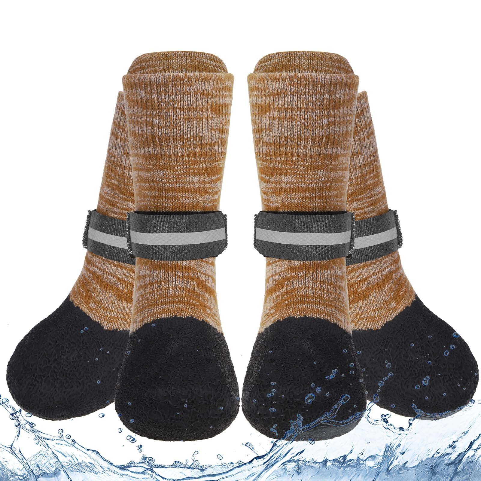 Photo 1 of EXPAWLORER Anti Slip Dog Socks to Prevent Licking Paws, Shoes for Hot Pavement, Boots & Paw Protectors with Grippers, Waterproof Booties for Hardwood Floors for Small Medium Large Senior Dogs Khaki L
