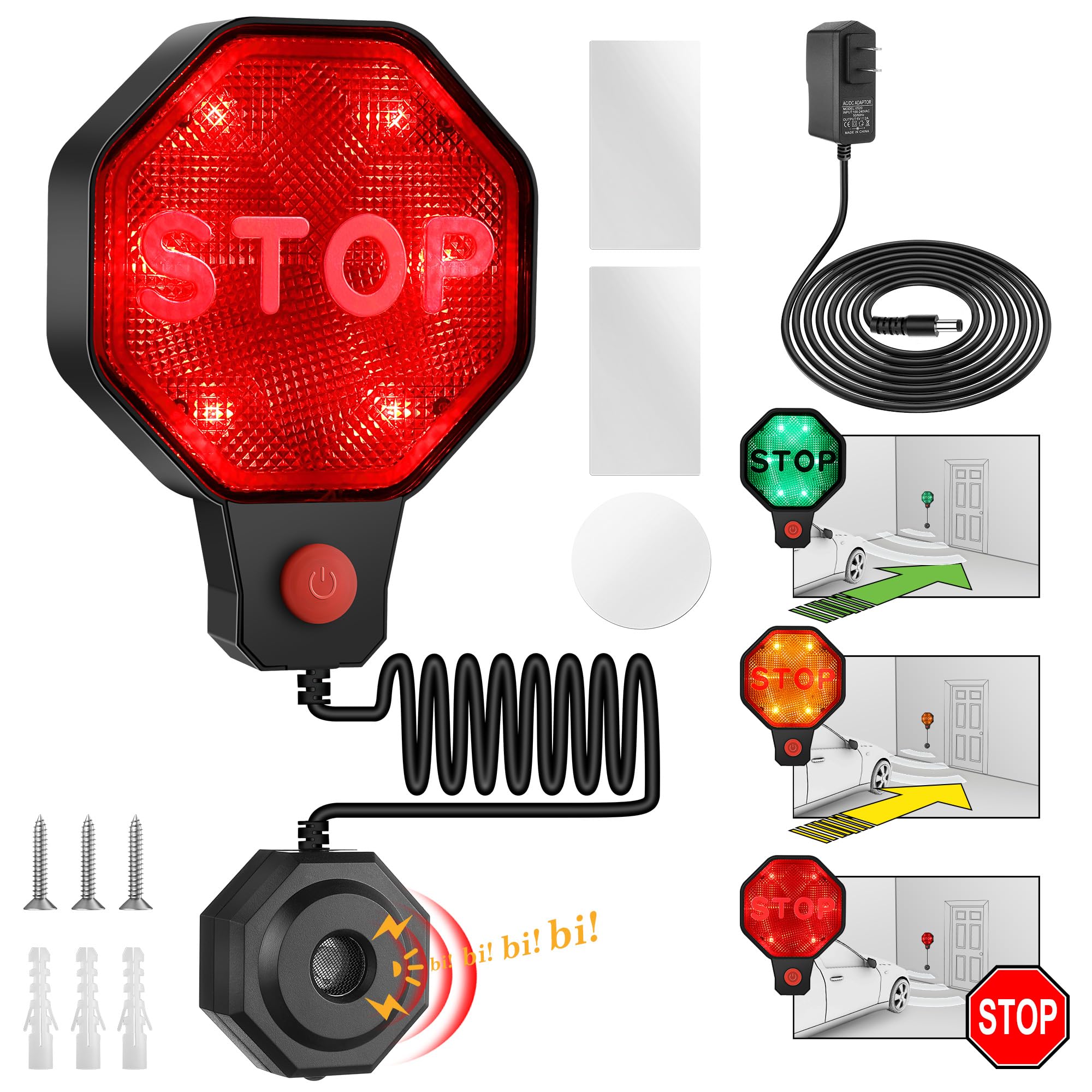 Photo 1 of Hiboom Garage Parking Sensor Aid with LED Indicators and Audible Alarm, Parking Assist Sensor with Dual Power Options, Garage Parking Stops LED System Offers Intuitive Signals Green/Yellow/Red Light