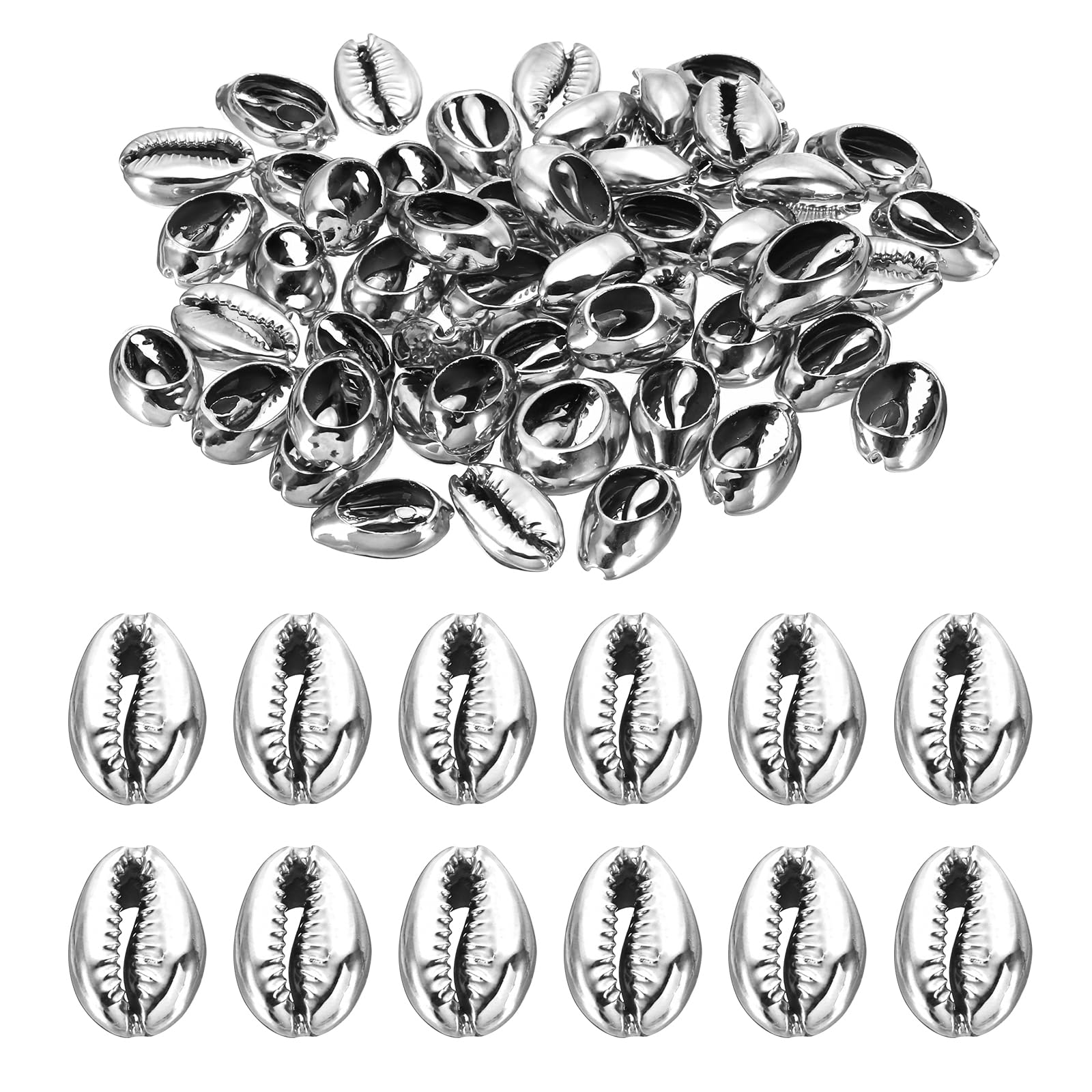 PATIKIL Natural Seashell Charm, 50 Pcs Oval Dyed Shells Craft Pendants Open Back Scallop Shell Beads with Hole for Necklace DIY Ocean Jewelry Making, Silver