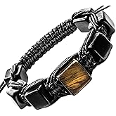 Wallystone Gems Shungite Bracelet with Gemstones - Brutal Jewelry for Men - Arachne Style - Brided Dense Beaded - Adjust Wirst Size - Real Shungite Stone Type II