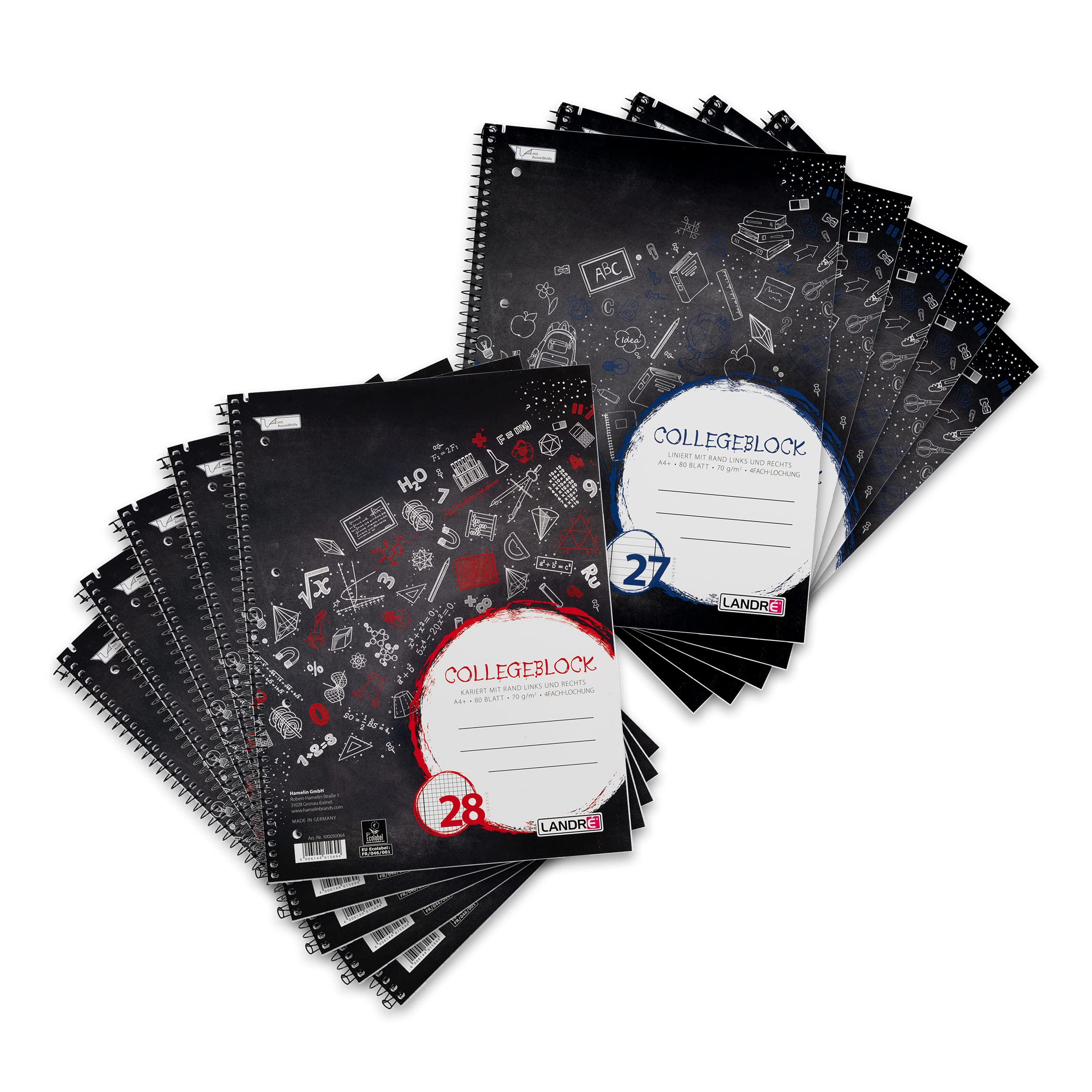 Landré College Notepad A4 Squared and Ruled with Margin 80 Sheets Pack of 10