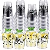 Honeydak 50 Pcs Halloween Cups 12 oz Spider Plastic Cups Clear Happy Halloween Disposable Glasses Scary Theme Drinking Glasses for Kitchen Scary Party Favors Supplies Decoration(Black, Spider)