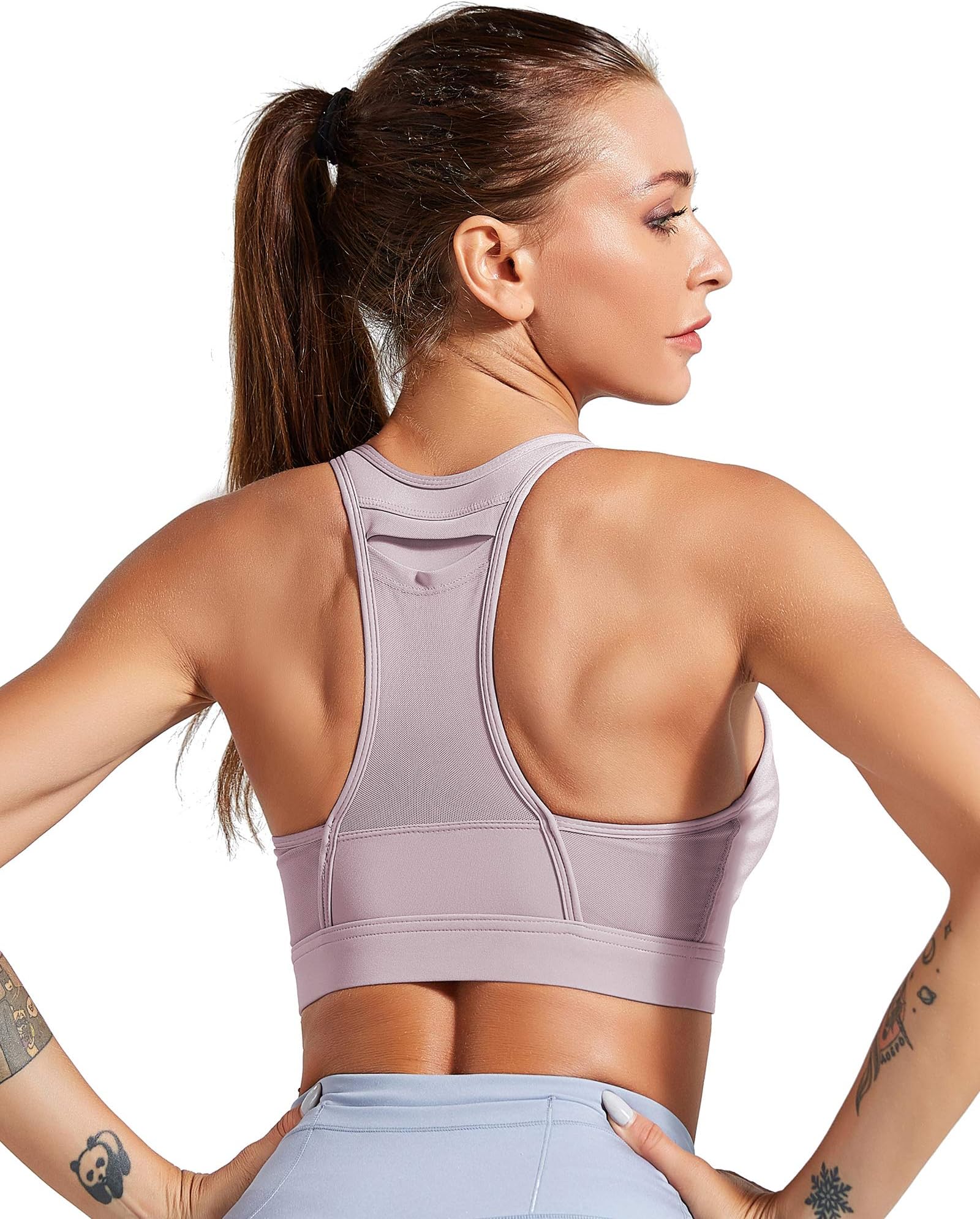Yoga Sports Bra with Pockets High Impact Crossover Plus Size Running Workout Cardio Top with Removable Pad
