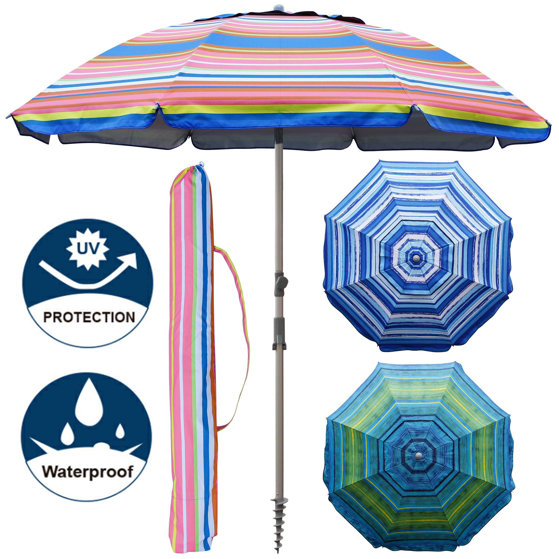 Blissun 7.2' Portable Beach Umbrella with Sand Anchor, Tilt Pole, Carry Bag, Air Vent (Orange)