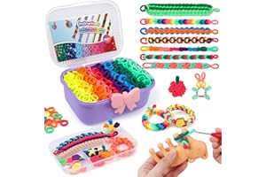 IQBOX Bracelet Making Kit Arts and Crafts for Girls Ages 8-12, Weaving Loom Rainbow Bands DIY Toys Birthday Gifts for Kids 6 7 9 10 11 13 Year Old, 1000+ Elastic Cloth Rubber Band Fabric Loops
