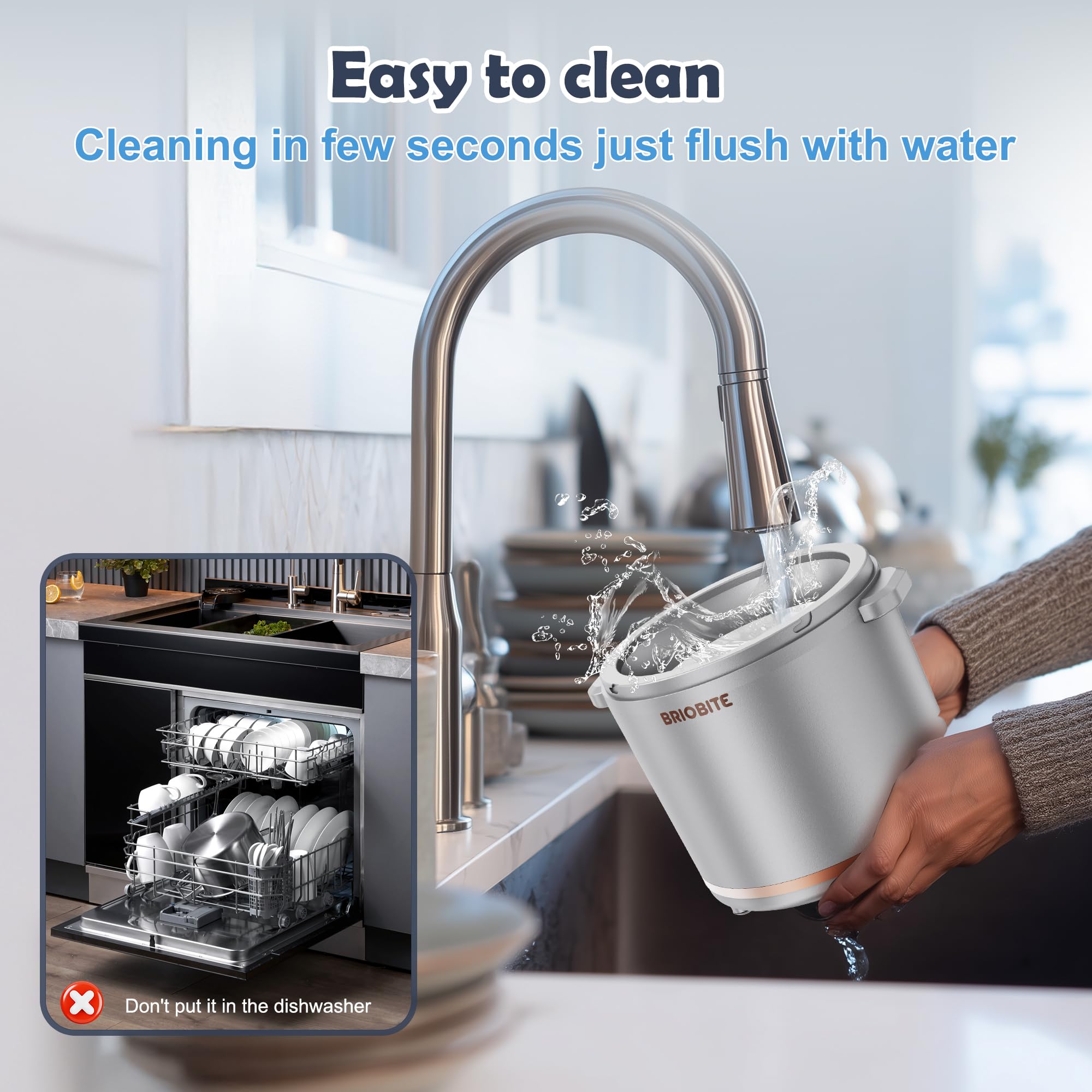 BRIOBITE Máquina para hacer helados de 1,1 cuartos – Máquina eléctrica para helados, batidos y sorbetes, perfecta para 2-3 porciones, fácil de usar y limpiar, plateada