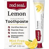 Red Seal Herbal &amp; Mineral Fluoride Free Lemon Toothpaste - Mint Free Toothpaste for Adults - Vegan Friendly, Cruelty Free, No Artificial Colors or Flavors, NATRUE Certified Natural, SLS Free, 3.53 oz