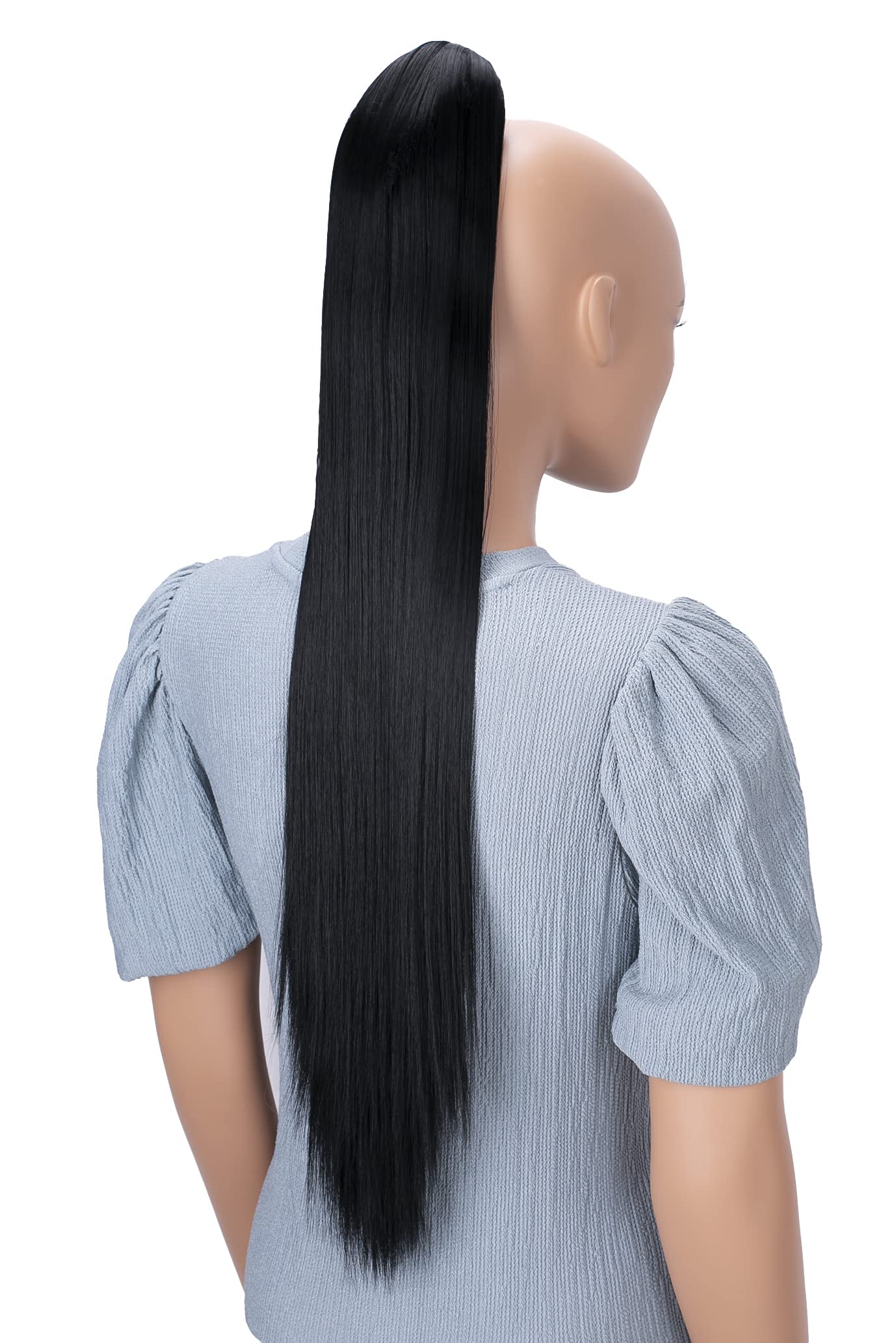 CAISHA 28" Extra Long Straight Ponytail Hairpiece Heat-resistant Synthetic Fibres Black H74