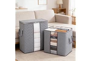 Clothes storage box, transparent storage bag, large capacity quilt organizer, Foldable Closet Organizer Containers for Blanke
