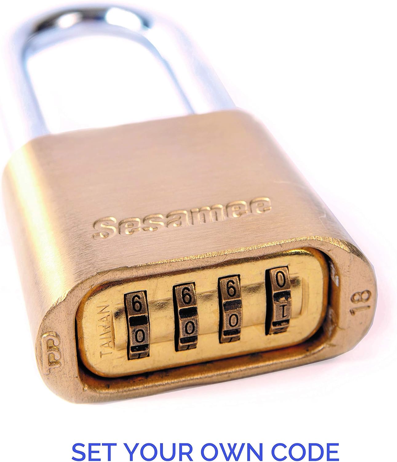 Sesamee K440 4 Dial Bottom Resettable Combination Brass Padlock with 4-Inch Hardened Steel Shackle and 10, 000 Potential Combinations - Sesamee Lock - 