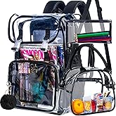 FTJCF Clear Backpack, Stadium Approved Transparent Bookbag for Girls Boys, Heavy Duty PVC See Through Backpack for Women Men