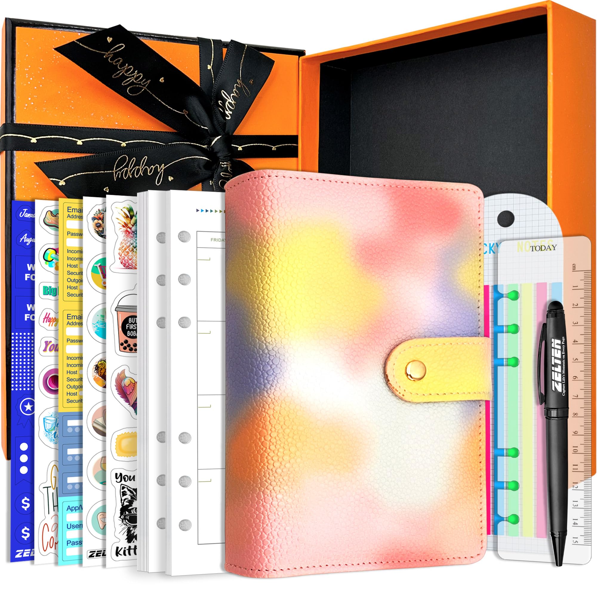 PU Leather Personal Notebook Planner with 67 Pages Loose-Leaf Papers 6 Holes Ring Binder Pen Holder Magnetic Buckle (Pink Dream,A6 Gift Box)