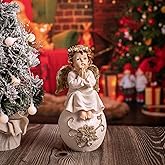 Floryden Christmas Praying Angel Figurine Sitting on The Ball, Light Up Cherub Angels Figurines with 6/8h Timer for Holiday Christmas Decor