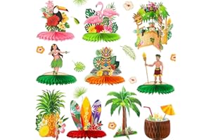 CENSEN 10 Pieces Hawaiian Luau Honeycomb Table Centerpiece Tiki Honeycomb Centerpieces Tropical Table Centerpiece 3D Flamingo Table Decorations for Hawaiian Luau Party Birthday Wedding Home Favor