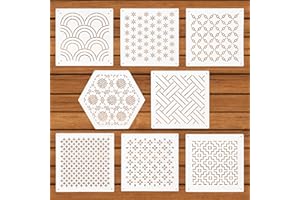 8pcs Plastic Sashiko Stencil Kit, Drawing Line Embroidery Pattern Geometric Sashiko Pattern Template Stabilizers Drawing Line