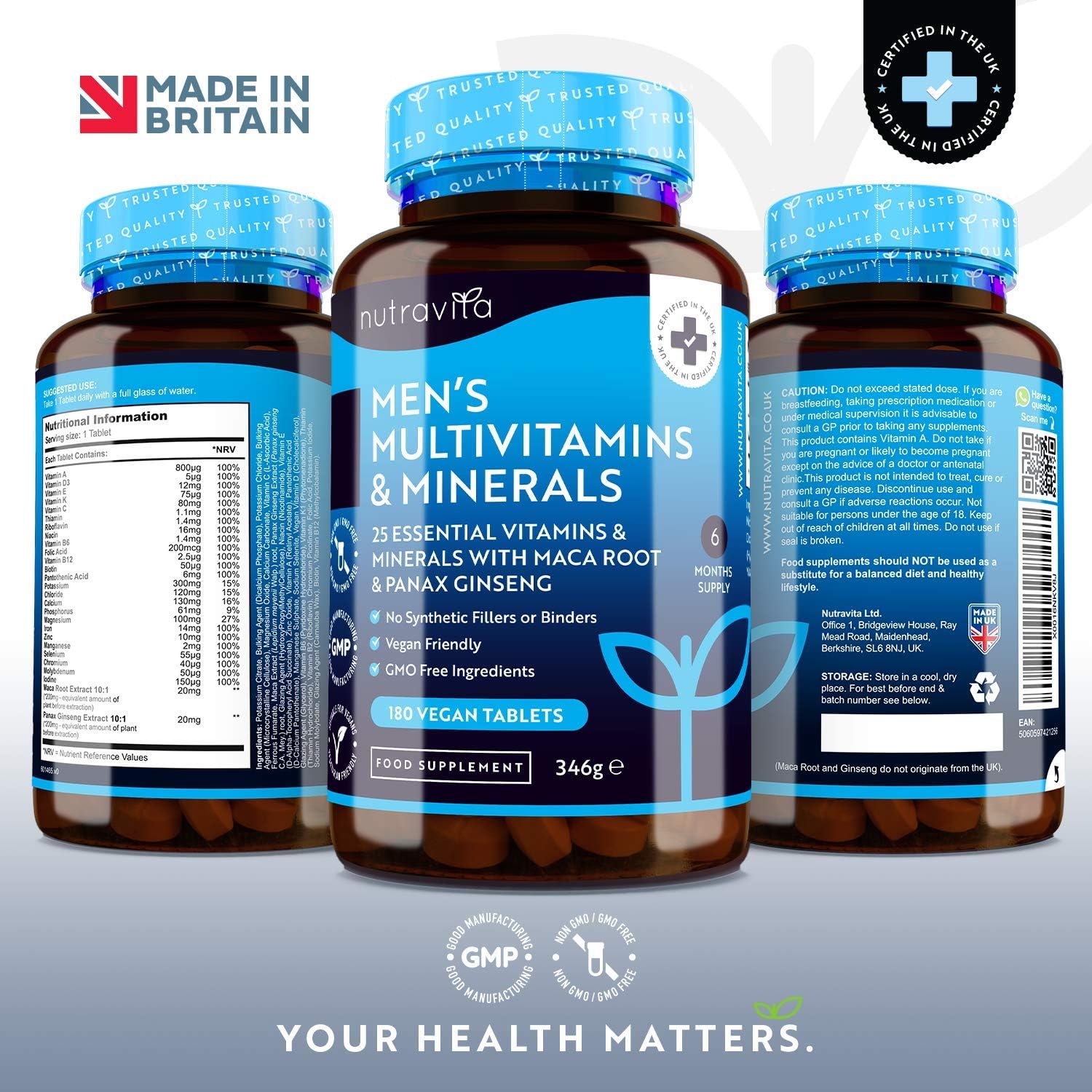 Nutravita Men's Multivitamins and Minerals, 25 Essential Active Vitamins and Minerals with Added Maca Root and Panax Ginseng - Image 4