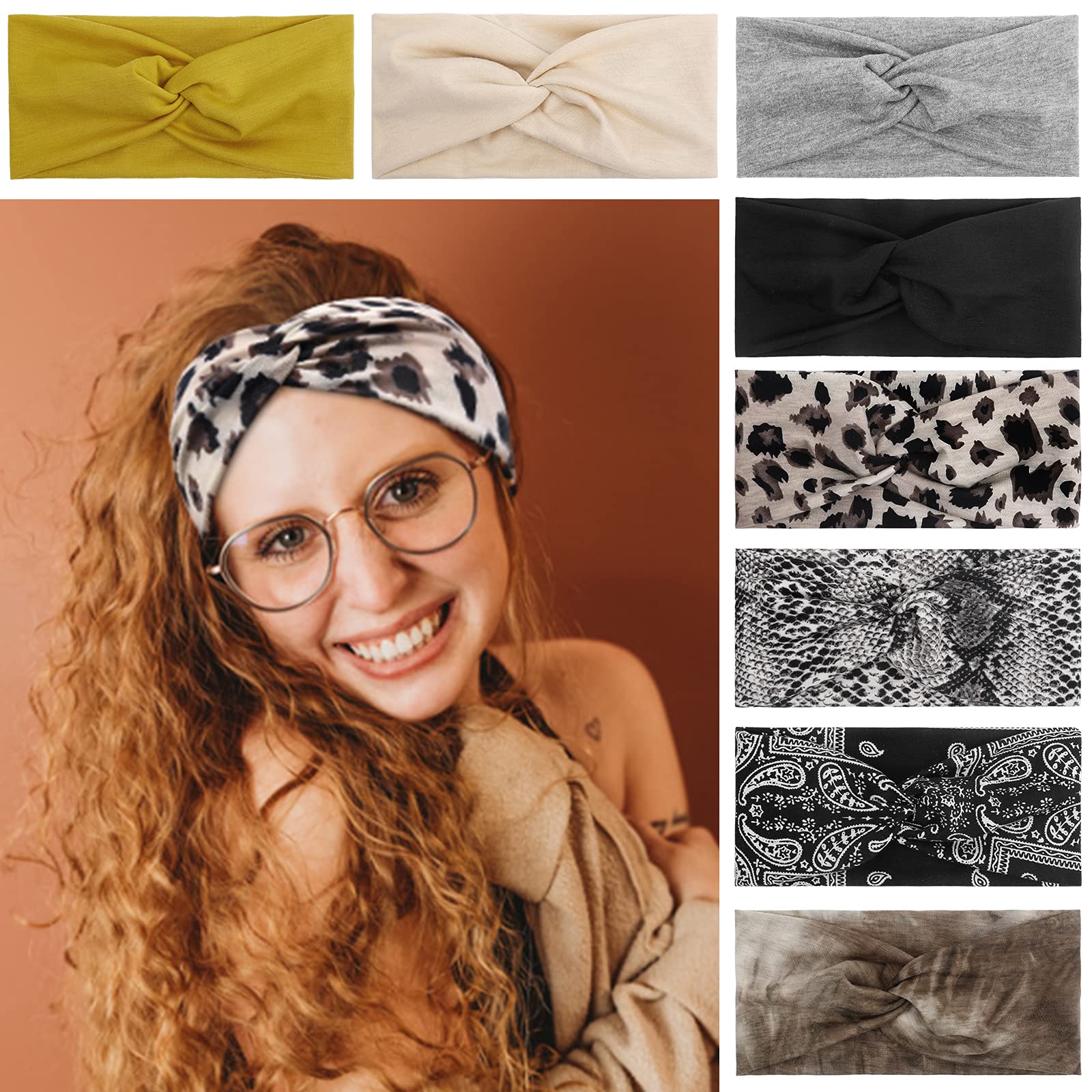 TERSE Headbands Womens Elastic Boho Headband Wide Hair Accessories Elegant Turban Hairband for Women and Girls 8 Pack Yoga Head Band Hair Bands