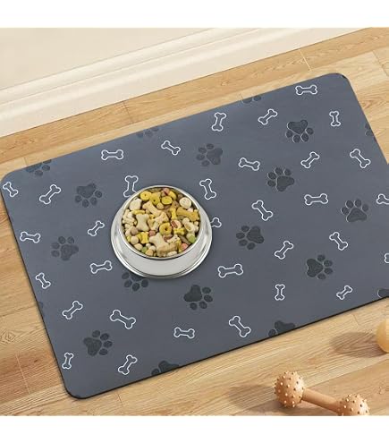 Alfombrilla Gris Antideslizante Para Comedero De Mascotas – 30x40 Cm – Para Perro, Gato O Cachorro