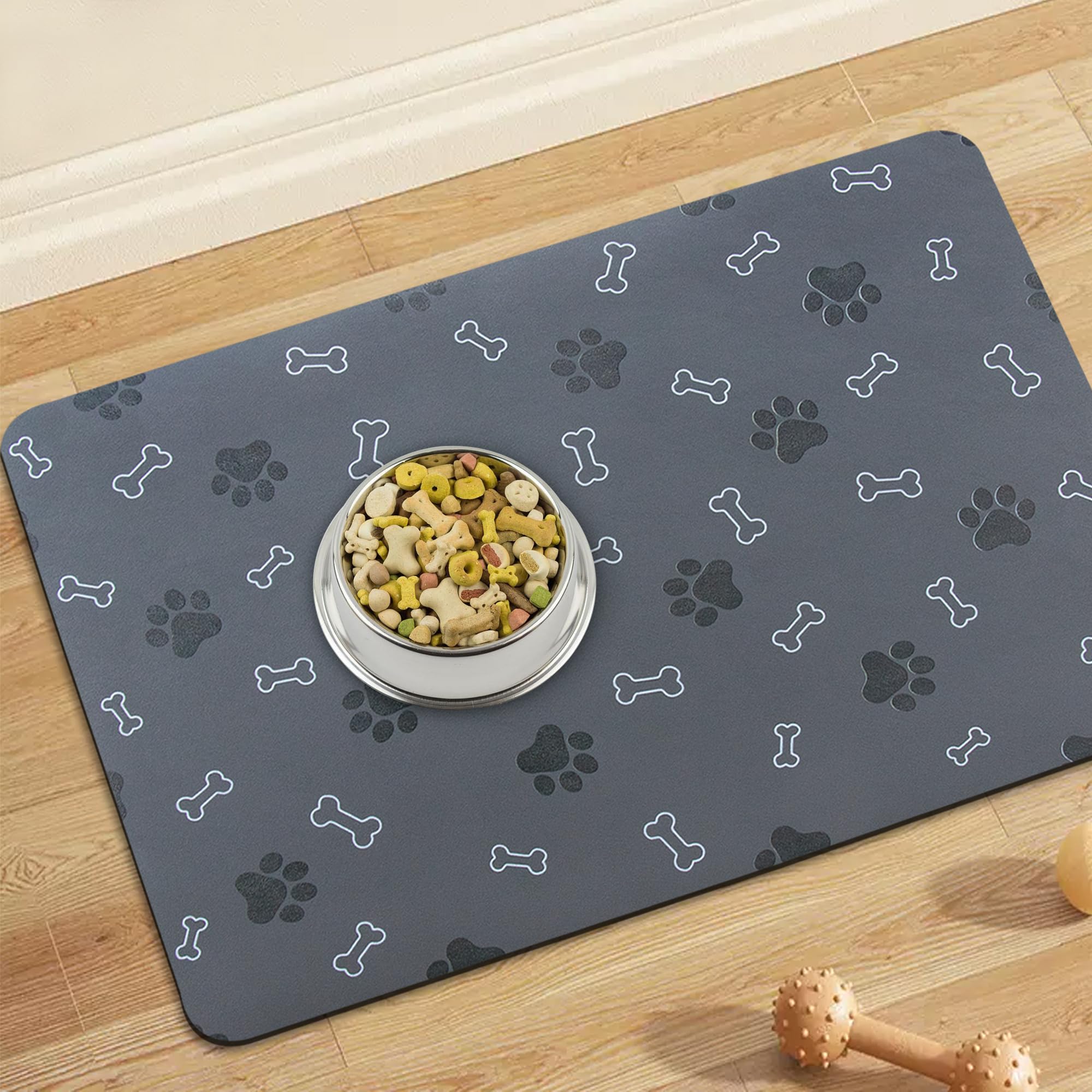 Photo 1 of Pet Cat Dog Food Mat Non Slip Mat for Dog Water Bowl Mat Quick Dry Absorbent Cat Feeding Mat, 18.1 * 11.8 in, Dark Grey