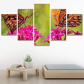 SIGNWIN 5 Panel Canvas Wall Art Birds Butterfly...