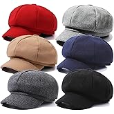 6 Pieces Women Newsboy Cap Warm Wool Visor Beret Hats Octagonal Cap Soft Newsboy Hats Vintage Cabbie Paperboy Hat