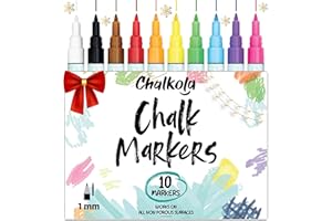 CHALKOLA Chalk Markers Fine Tip (10 Pack, 1mm Extra Fine Point) - Neon Liquid Chalk Pens for Blackboards, Chalkboard, Bistro, Car Windows, Dry Erase Boards, Glass - Thin, Wet Erase, Erasable Chalkboard Markers