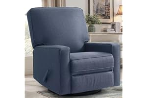 Harkawon Swivel Rocker Recliner Chair, Glider Rocker Recliner, Rocking Chairs Nursery, Fabric Chair with High Back, Deep Seat, for Living Room, Bedroom, Blue
